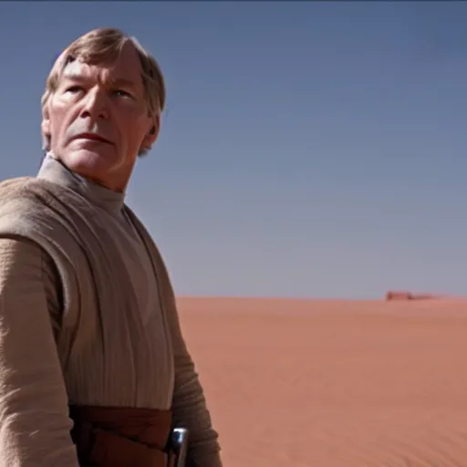 Image similar to patrick stewart as luke skywalker on tatooine