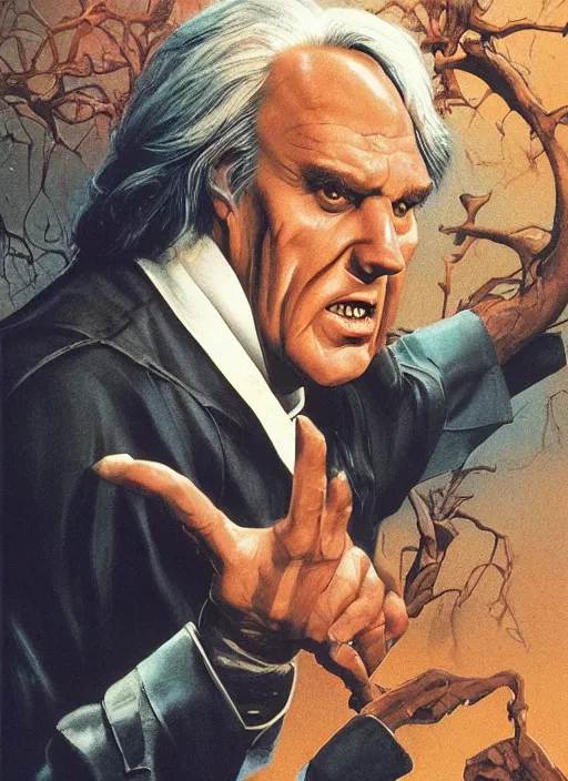 Image similar to portrait of Reverend Kane in Poltergeist II (1986), highly detailed, centered, solid color background, digital painting, artstation, concept art, smooth, sharp focus, illustration, Jason Edmiston, donato giancola, Joseph Christian Leyendecker, Les Edwards, Ed Repka, WLOP, Artgerm