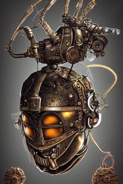 Image similar to steampunk helmet fantasy art mask robot ninja stylized digital illustration sharp focus, elegant intricate digital painting artstation concept art global illumination ray tracing advanced technology chaykin howard and campionpascale and cooke darwyn and davis jack