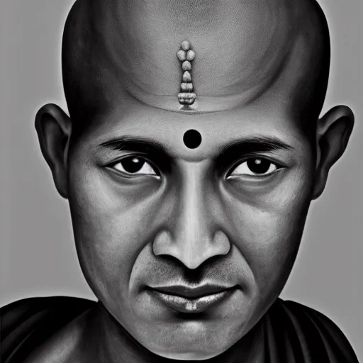 Prompt: super extream high detail and hyper realistic portrait of indian buddhist monk