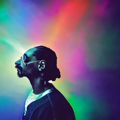 Image similar to a dramatic photograph of snoop dog smoking a joint in an infinite universe while crossing the mystical portal to the beyond, ground haze, dramatic lighting, filmic, cinematographic, sci - fi