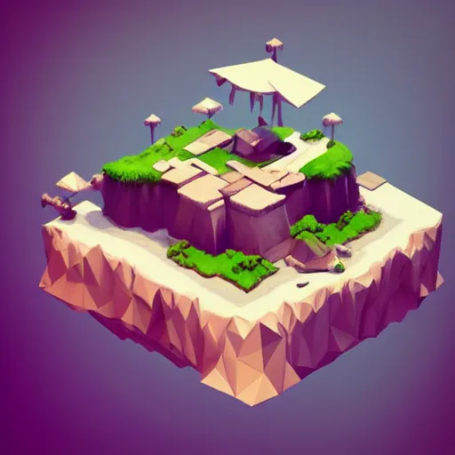 Image similar to a floating island isometric art, low poly art, game art, artstation, 3D render, cgsociety