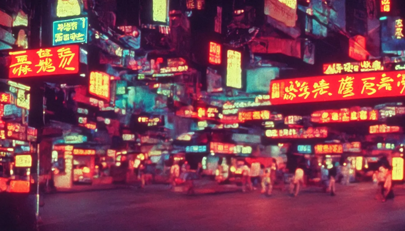 Prompt: 8 0 s asian neon movie still, medium format color photography, blurred background, movie directed by kar - wai wong, hyperrealistic, photorealistic, high definition, highly detailed, tehnicolor, anamorphic 5 0 mm lens