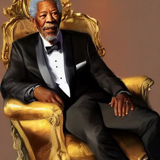 Prompt: morgan freeman wearing a tuxedo, portrait, highly detailed, digital painting, artstation, concept art, sharp focus, illustration, art by artgerm and greg rutkowski and alphonse mucha