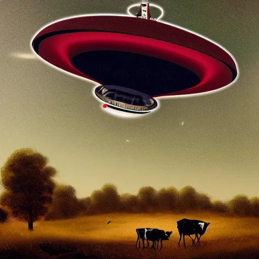 Image similar to a ufo abducting a three headed cow