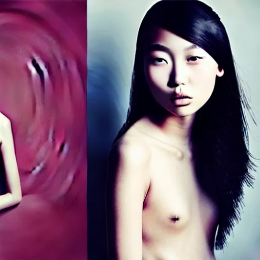 Image similar to photo portrait of beautiful 2 0 - year - old asian woman by'inez and vinoodh ','models. com ', elegant, luxury, masterpiece