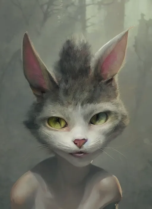 Prompt: a beautiful half body portrait of a cute young anthropomorphic alien cat fursona. big eyes. character design by cory loftis, fenghua zhong, ryohei hase, ismail inceoglu and ruan jia. volumetric light, detailed, rendered in octane