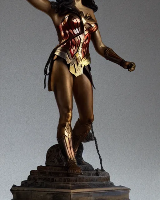 Prompt: a beautiful bronze statue of wonder woman, ancient greece, photorealistic, atmospheric