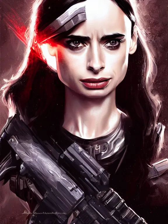 Image similar to krysten ritter as nick fury, digital painting, extremely detailed, 4 k, intricate, brush strokes, mark arian, artgerm, bastien lecouffe - deharme