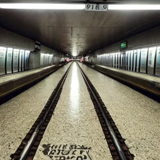 Image similar to photo of a subway station, the floor is flooded with one meter deep water. eerie