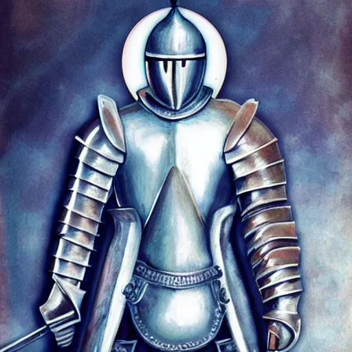 Image similar to knight in dazzling, shining armor, with many reflections on it from all directions