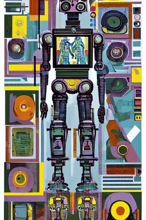 Image similar to a diagram of a robot body with various parts, cyberpunk art by eduardo paolozzi, behance contest winner, computer art, greeble, steampunk, poster art, james turrell, robert rauschenberg, andy warhol, pop art, czechoslovakia, surrealism, milton glaser, graphic design