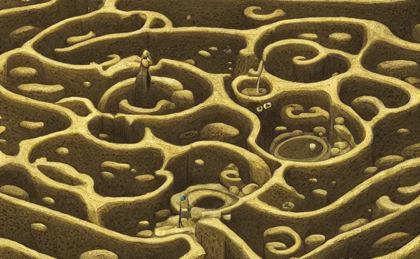 Image similar to sponge with many paths inside each hole, paths lead to different worlds, surreal, lord of the rings, detailed, high definition, close up, mysterious, curiosity,