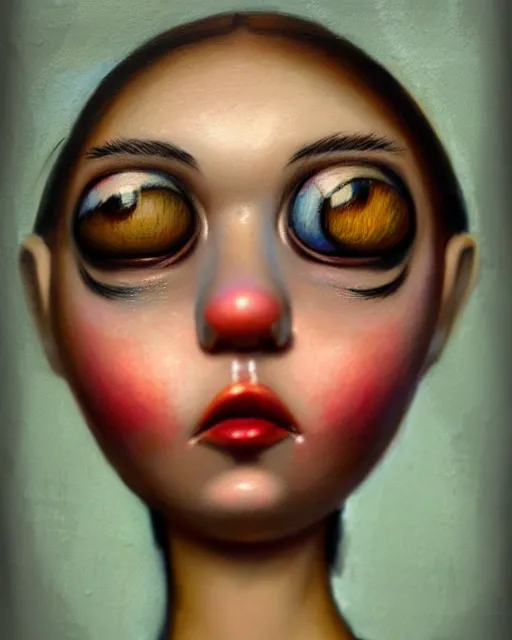 Image similar to closeup face profile portrait of a tin toy bikini girl, hyper realistic, artstation, illustration, nicoletta ceccoli, mark ryden, lostfish, max fleischer, digital paint, matte paint, vivid colors, dark, sinister, detailed and intricate environment