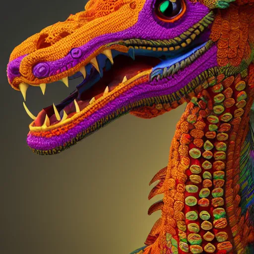 Prompt: a quetzalcoatl, trending on artstation, highly detailed, 8k, beautiful, dynamic lighting, detailed face, ornate armor, crochet skin