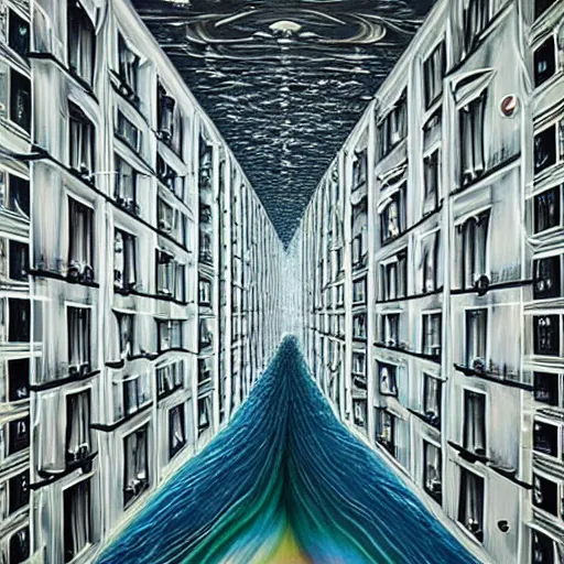 Image similar to the infinite hotel, Mind-Blowing Illusion Painting by Tomek Sętowski