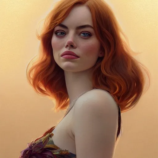 Image similar to beautiful natural mixture of Emma Stone, Emma Roberts, Margot Robbie, annasophia Robb and Rhyan Gosling, intricate, elegant, highly detailed, digital painting, artstation, concept art, smooth, sharp focus, illustration, art by artgerm and greg rutkowski and alphonse mucha and loish and WLOP