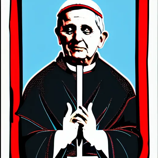 Image similar to portrait of pope benedict xvi screen print. pop art, high detail 8 k