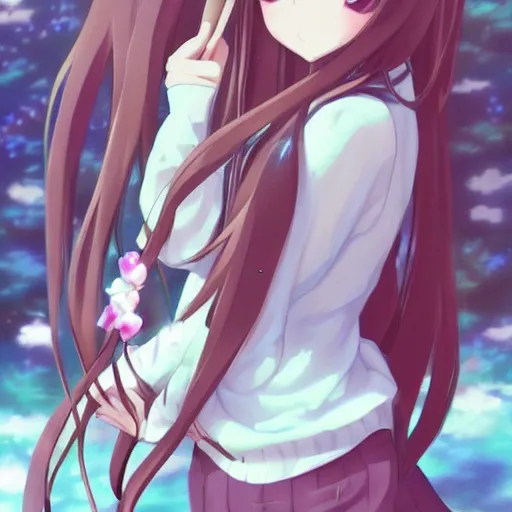 Image similar to beautiful pretty pure kawaii cute lovely innocent elegant hot nice sweet tiny chiisai girly feminine long hair anime waifu sister girl Trending on Pixiv