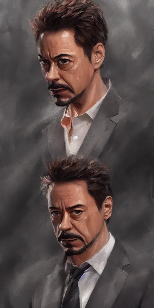 Image similar to concept art of tony stark, cinematic shot, oil painting by jama jurabaev, extremely detailed, brush hard, artstation, high quality, brush stroke