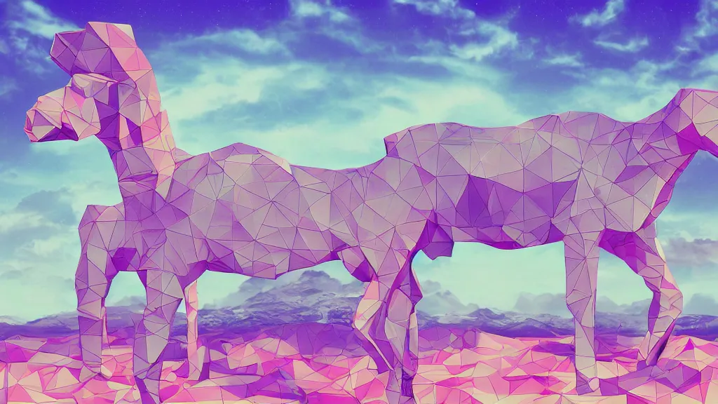 Prompt: vaporwave external complex polygon dromedary