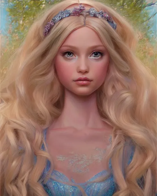 Prompt: human barbie portrait | highly detailed | very intricate | symmetrical | whimsical and magical | soft cinematic lighting | award - winning | closeup portrait | barbie doll | painted by donato giancola and mandy jurgens and charlie bowater | pastel color palette | featured on artstation