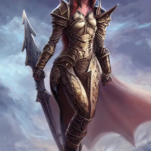 Prompt: a ruthless female paladin, full body, 8 k, hyperrealistic, dragon slayer, hyperdetailed, fantasy portrait by laura sava