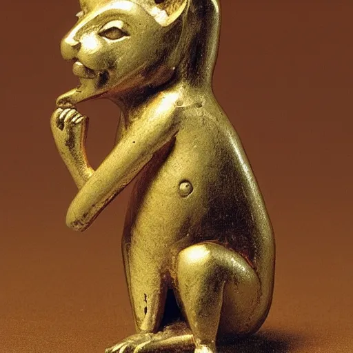 Prompt: a pre-columbian gold figurine of a ferret