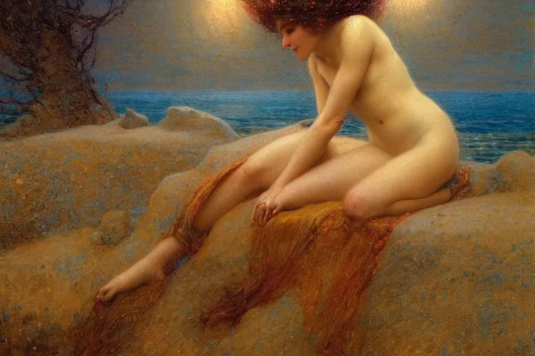 Image similar to portrait of a humanoid personification of the moon, god of the tides. art by gaston bussiere.