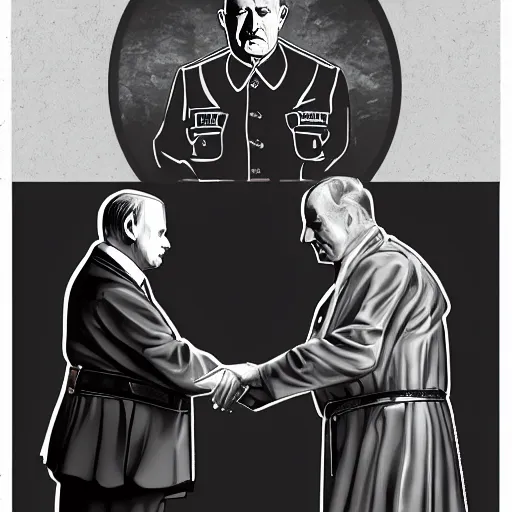 Image similar to Adolph Hitler meeting John Paul II, illustration in cyberpunk style, trending on Artstation