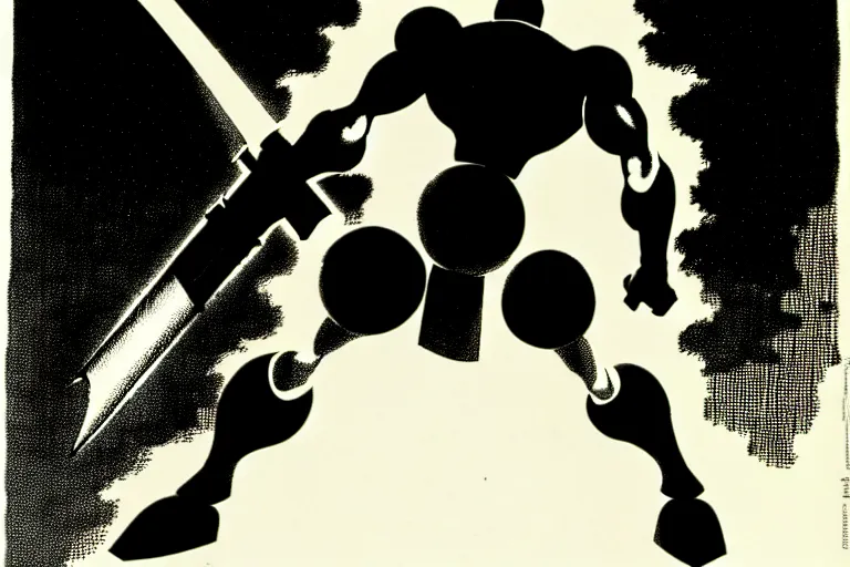 Image similar to god of weapons, sci - fi, full figure, epic stance, wide angle view, by frank miller