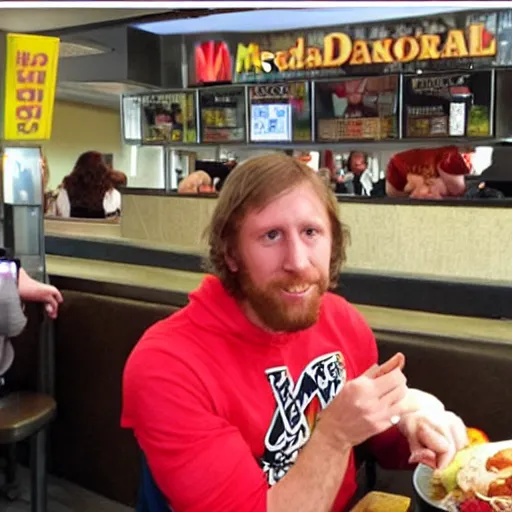 Prompt: Bryan Danielson eating at McDonald's