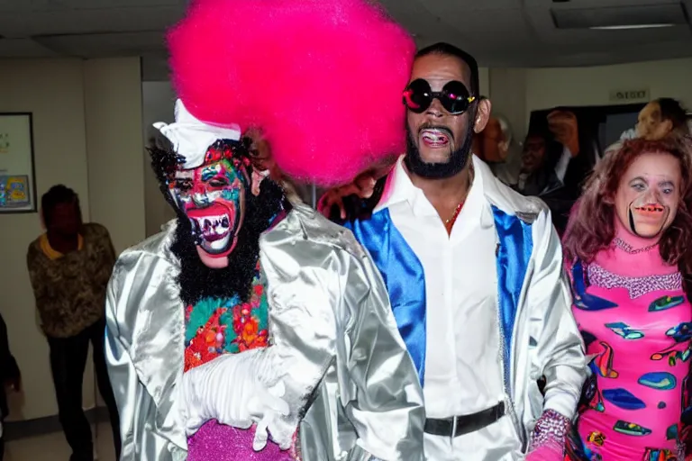 Prompt: r kelly dressed as clown in children hospital