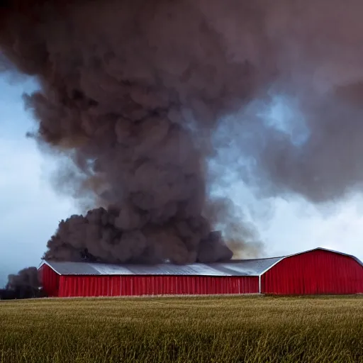 Prompt: a large Barn on fire in the stlye of 8k award winning photo