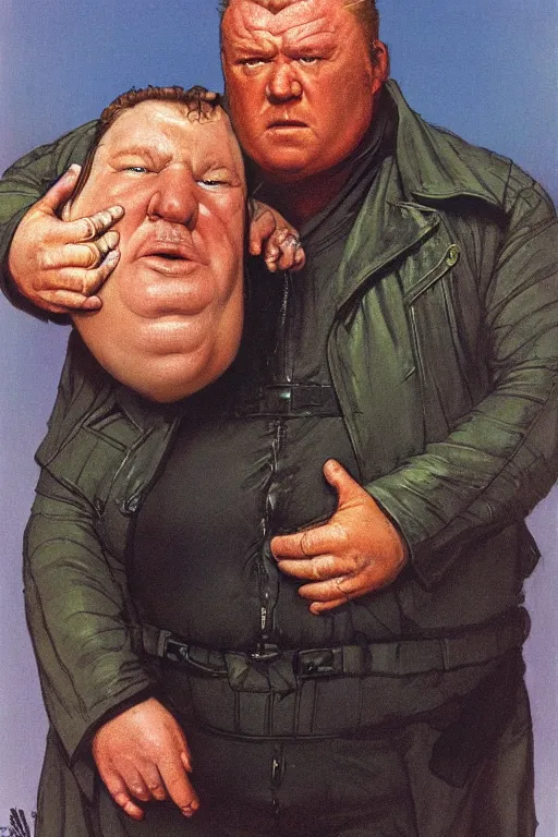 Image similar to dynamic upper body portrait of ray winstone as baron harkonnen in 1982 movie dune, by norman rockwell and boris vallejo