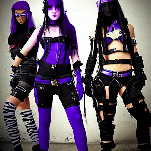 Image similar to cybergoth girl, cyberpunk, elven sniper