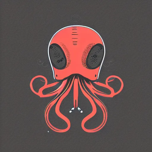 Prompt: cyborg octopus in headphones, logo, digital art, minimalism