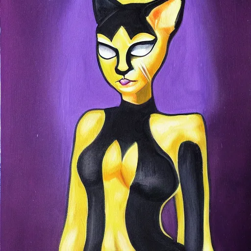 Prompt: a cat woman painting