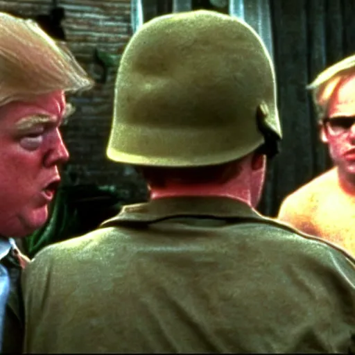 Image similar to philip seymour hoffman is donald trump, platoon ( 1 9 8 6 ), cinematic shot