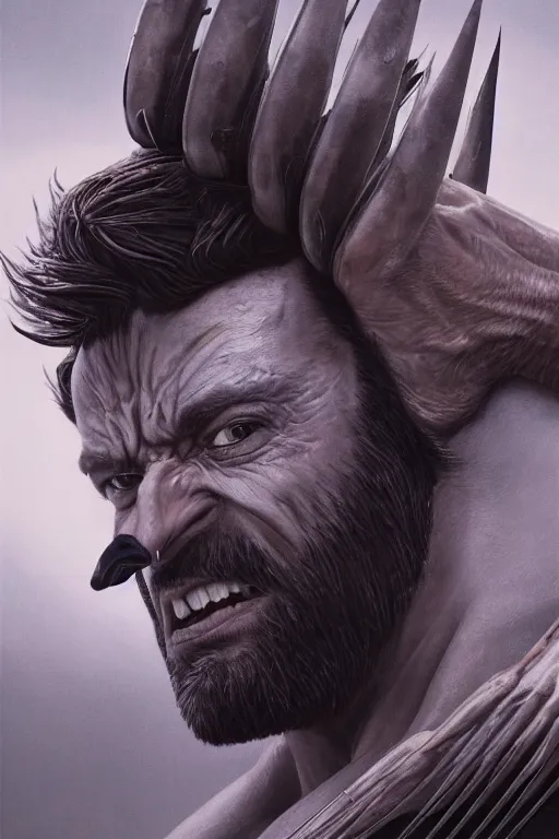 Image similar to cinematic portrait of Wolverine. Centered, uncut, unzoom, symmetry. character illustration. Surreal render, ultra realistic, zenith view. Polished. Inspired by patricio clarey, heidi taillefer scifi painter glenn brown. Extremely ornated. artstation, cgsociety, unreal engine, ray tracing, detailed illustration, hd, 4k, digital art, overdetailed art. Dslr, tiltshift, dof. 64megapixel. complementing colors. Trending on artstation, deviantart,