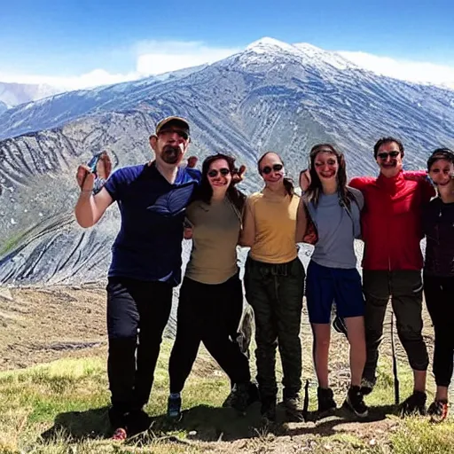 Prompt: “Willow team in Armenia hiking at weekend and posing with mountains on the background, sharp photo 4k”