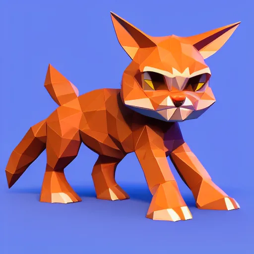 Prompt: low poly render of bubsy the bobcat, game art