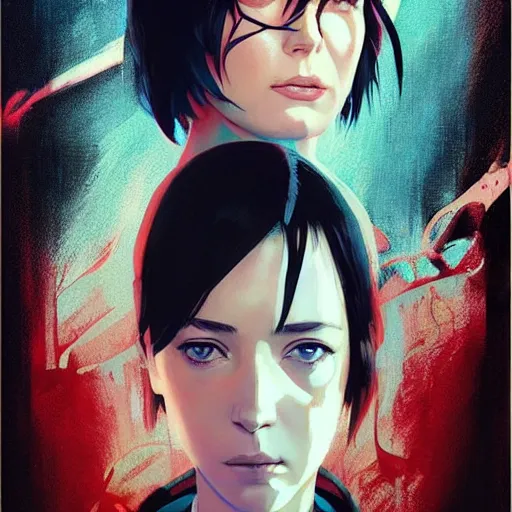 Image similar to emily blunt portrait as manga girl, realistic shaded perfect face, fine details. anime. realistic shaded lighting poster by ilya kuvshinov katsuhiro otomo ghost - in - the - shell, magali villeneuve, artgerm, jeremy lipkin and michael garmash and rob rey