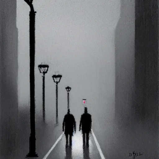 Prompt: a dark city street, streetlight, man walking, german expressionism