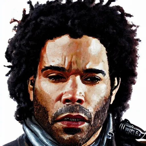 Image similar to detailed accurate portrait of lenny kravitz as han solo, star wars movie still, high resolution image, dc comics art style, 8 k