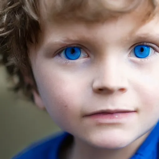 Prompt: close up of a adorable 6 year old little boy, wit messy hair, blue eyes, staring in the camera n- 6