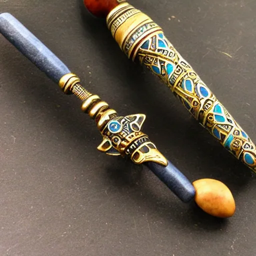 Image similar to soapstone handmade crosier, handheld wand, Egyptian inspired design, crooked staff, mini handheld