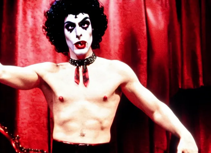 Image similar to film still of jordan peterson as frank n. furter in the rocky horror picture show movie ( 1 9 7 5 )