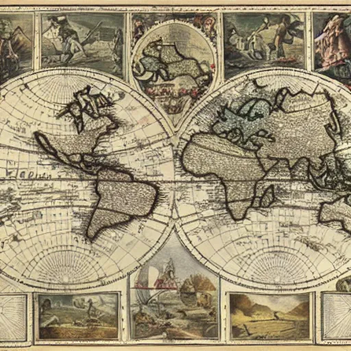 Prompt: an old map of the world with intricate details, by j. b. harley