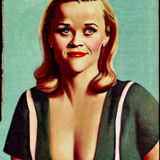 Image similar to “Reese Witherspoon portrait, color vintage magazine illustration 1950”